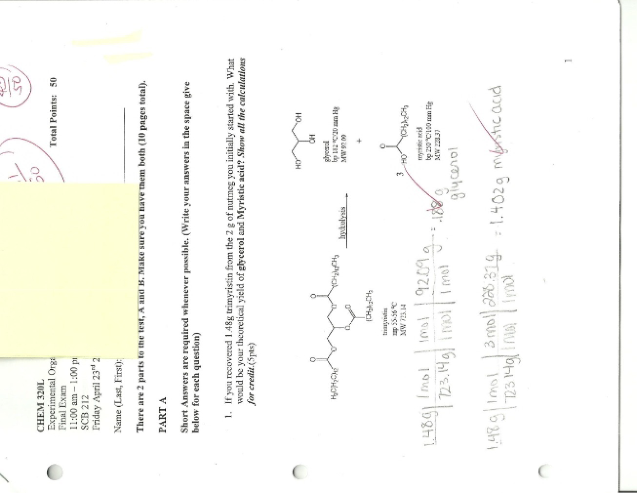 Organic Chemistry Lab Final Sample Test - Experimental Organic Chemistry