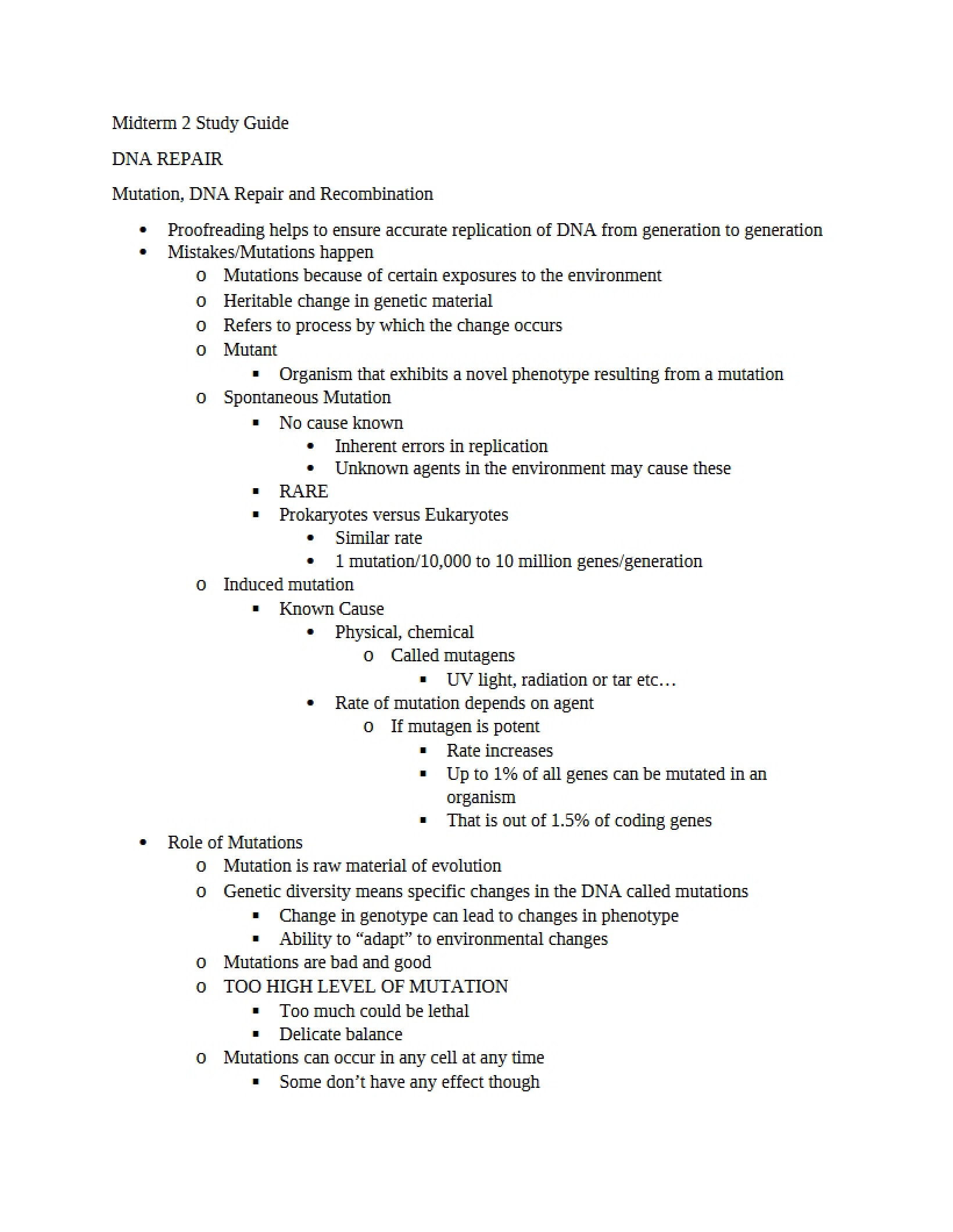 Study Guide for Midterm Two
