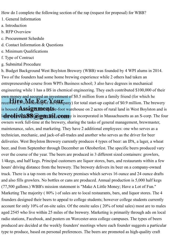 RFP Guide for West Boylston Brewery
