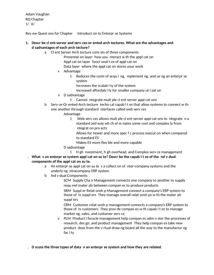 CIS644 Chapter 2 Review Questions Set A