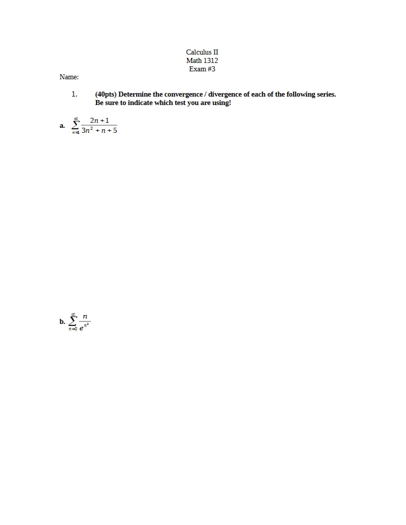Exam Three for Math 1312