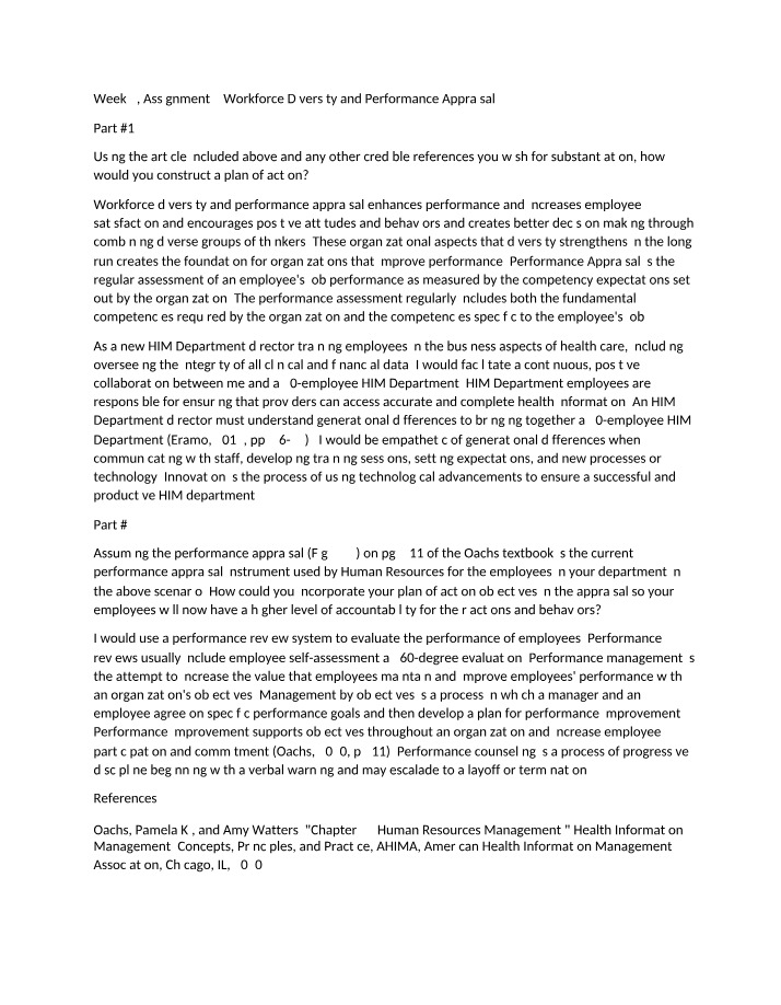 Workforce Diversity - Performance Appraisal Plan