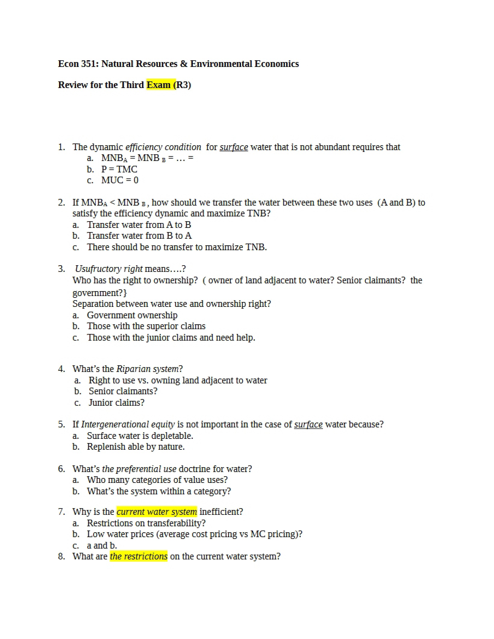 Third Exam Review