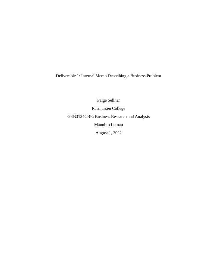 Deliverable 1 - Internal Business Problem Memo
