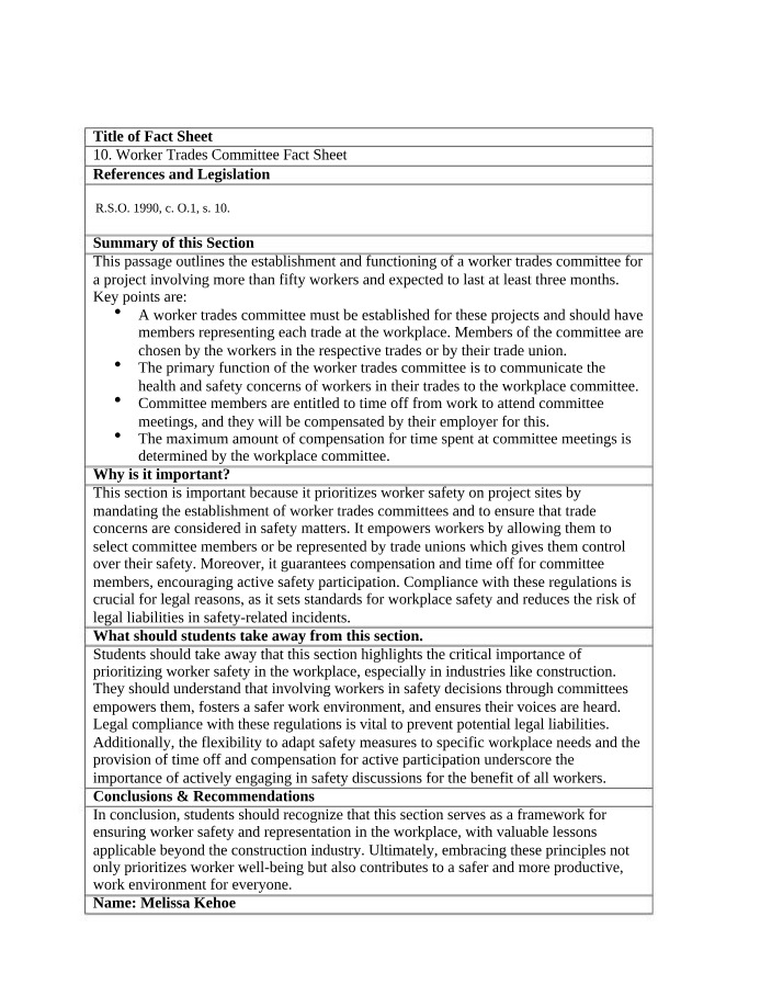 Workplace Safety - Worker Trades Committees Importance