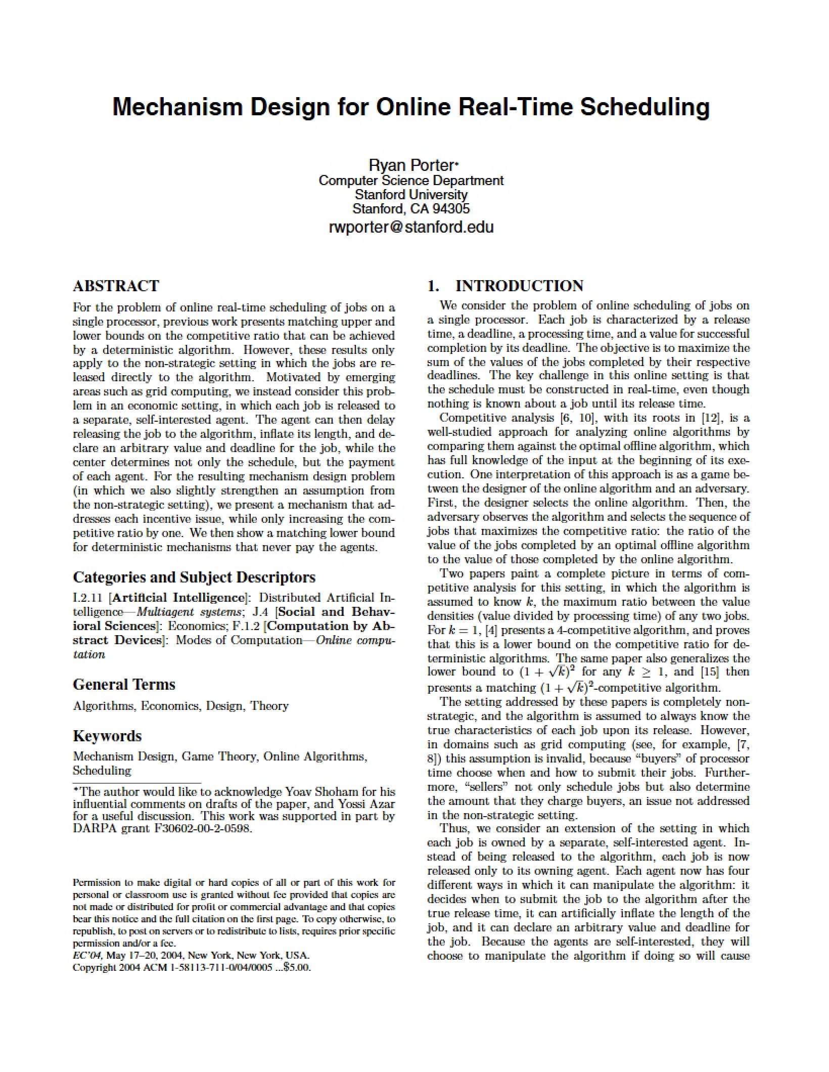 Online Real-Time Scheduling Mechanism Design