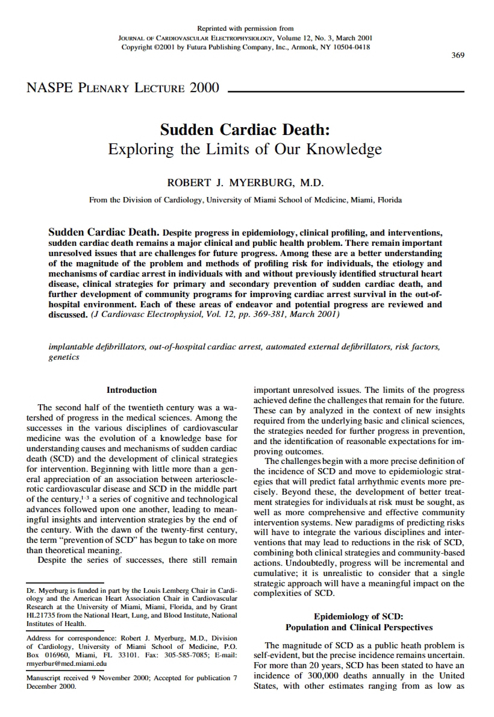 Limits of Knowledge regarding Sudden Cardiac Death