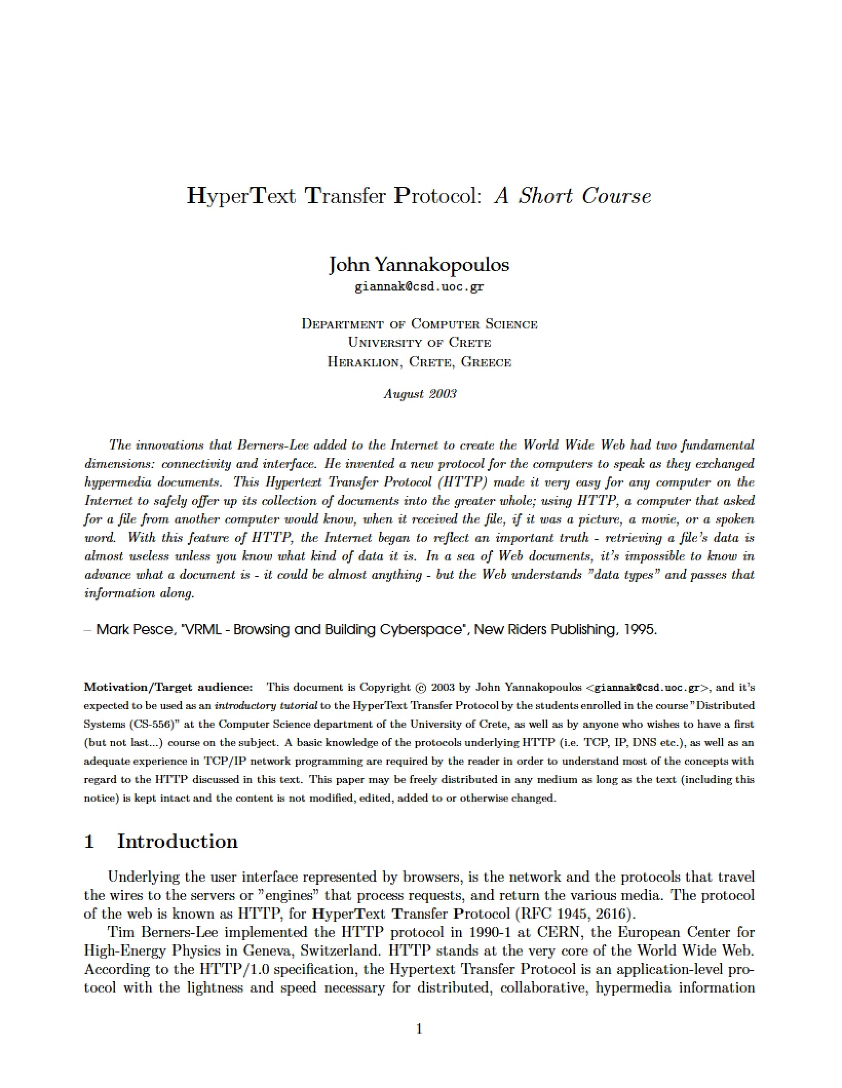 Short Course on HTTP