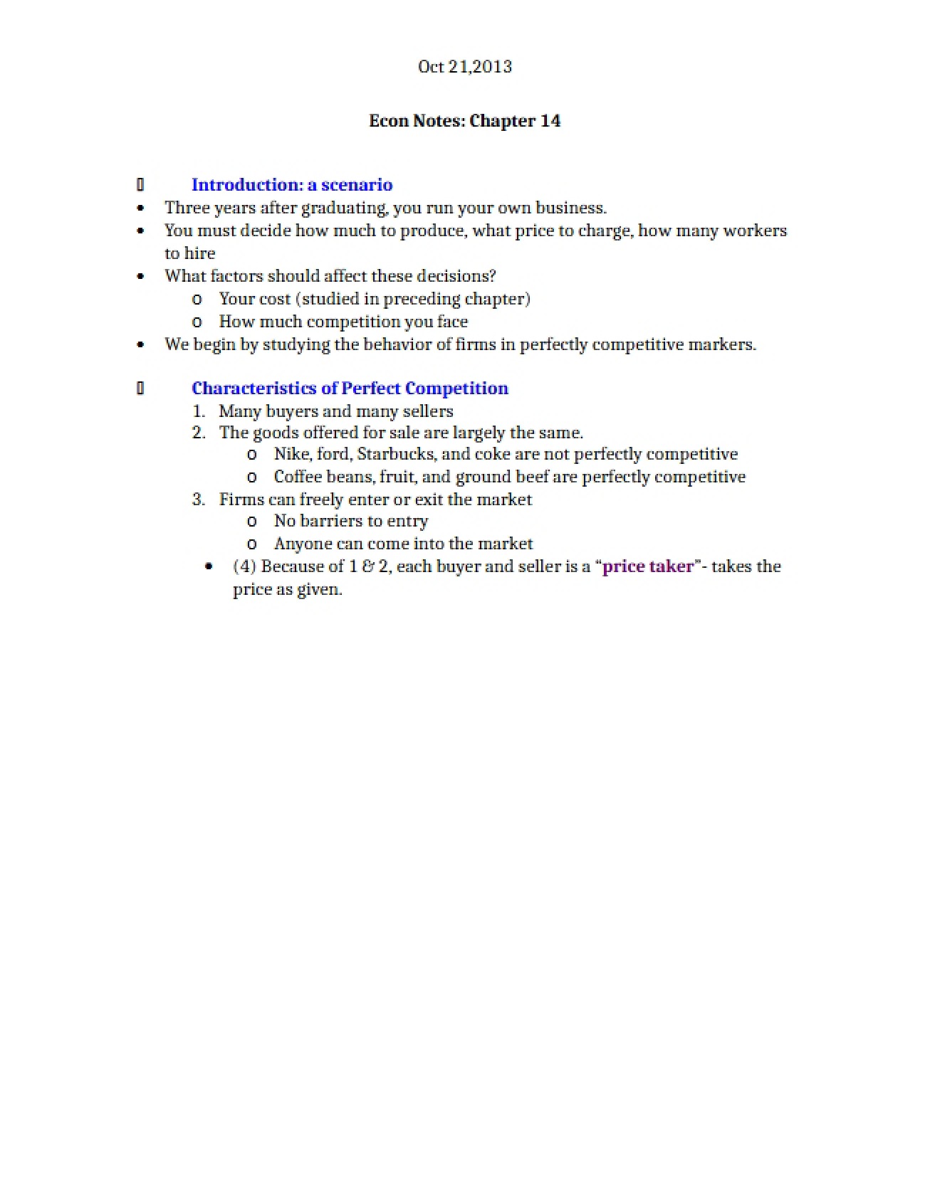 Economics Notes Chapter 14