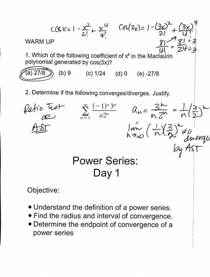 Power Series Lecture Notes - Day 1