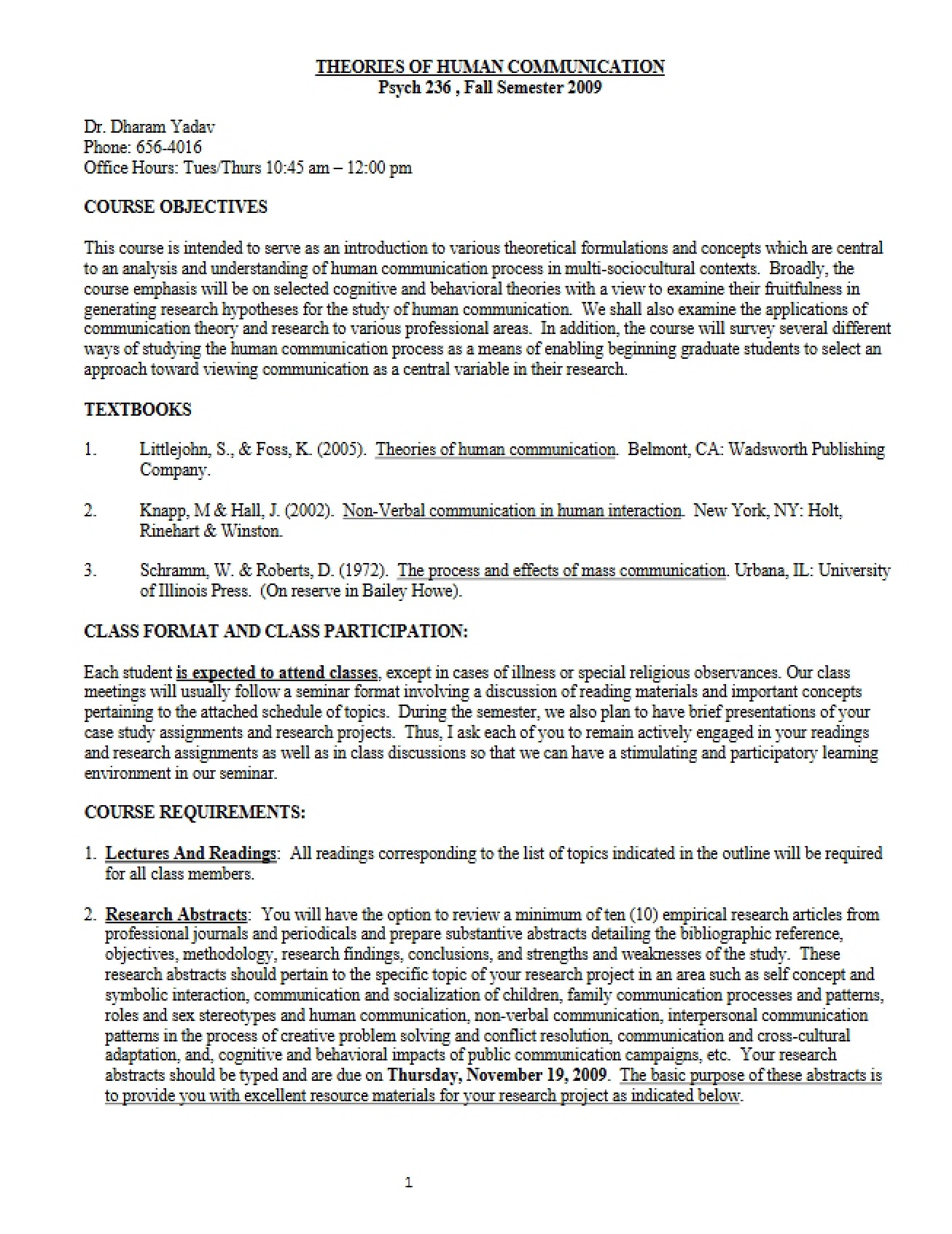 Human Communication Theories Syllabus