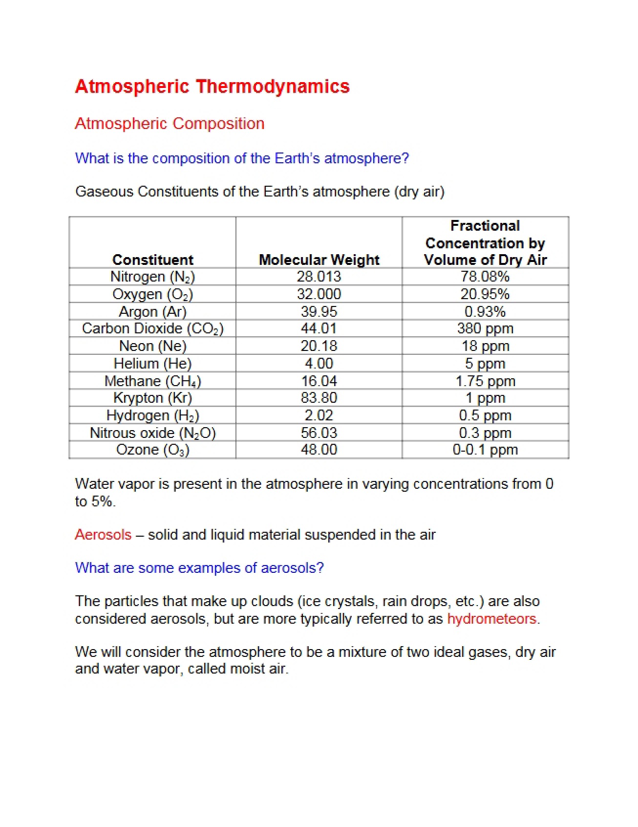 Key Concepts in Atmospheric Thermodynamics