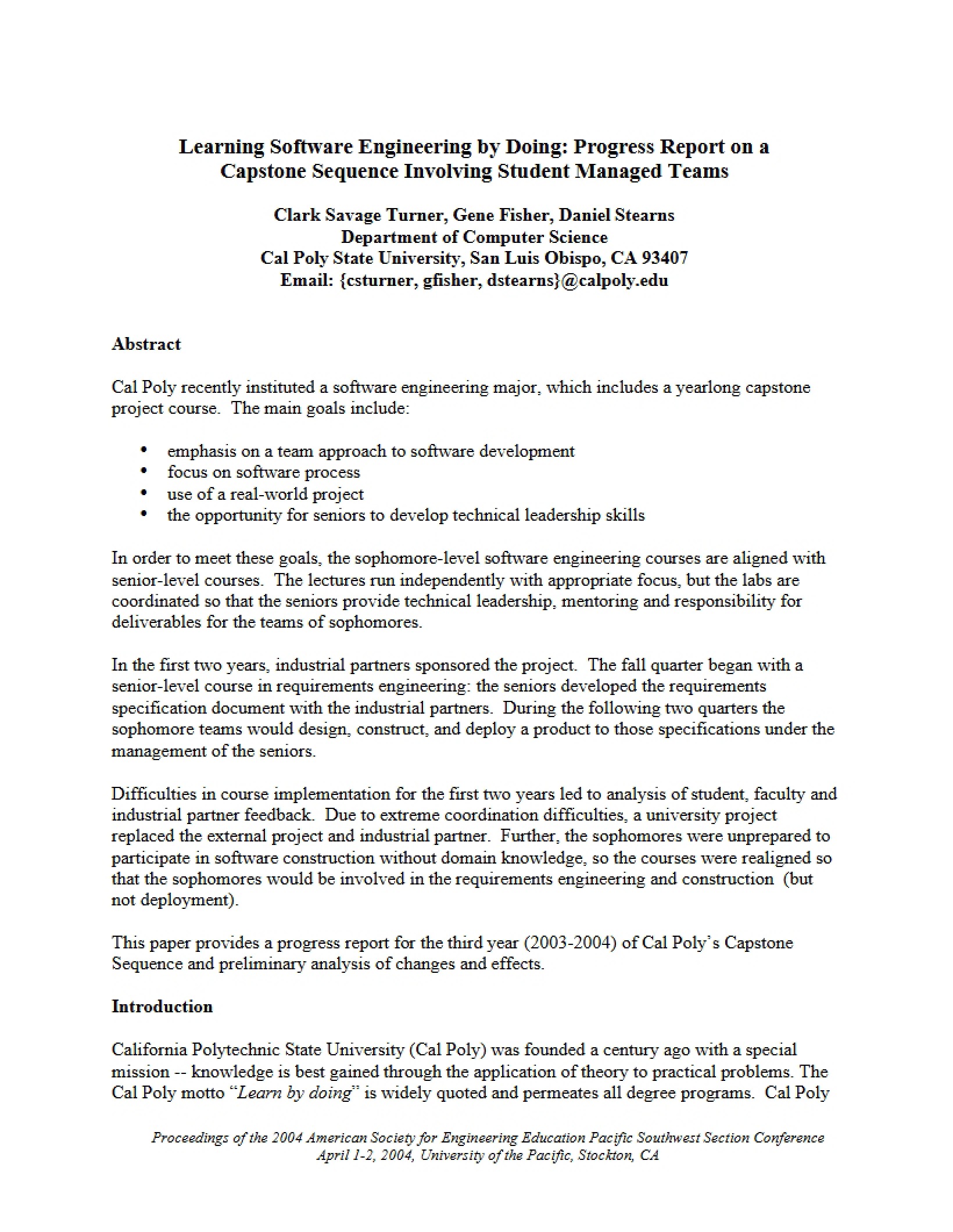 Software Engineering Learning by Doing