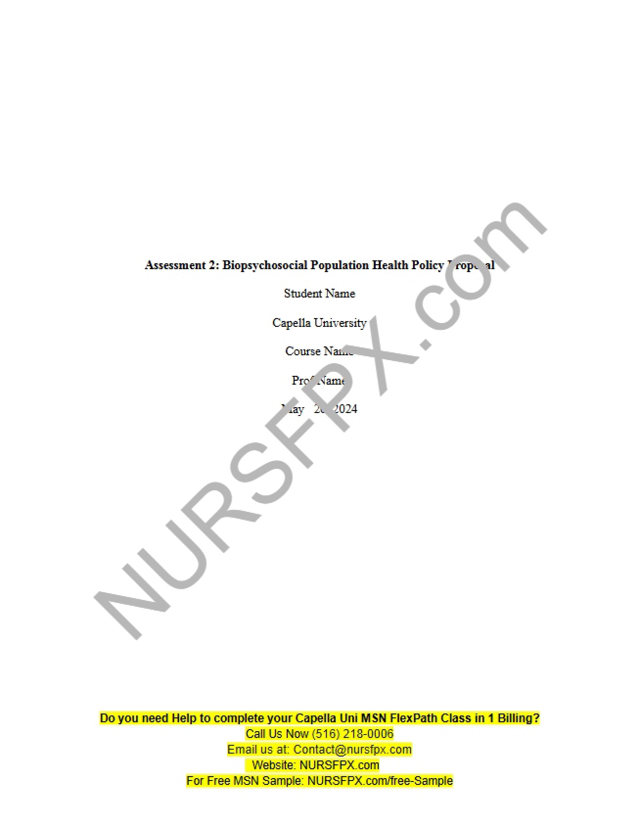 Population Health Policy Proposal (Biopsychosocial) Assessment 2