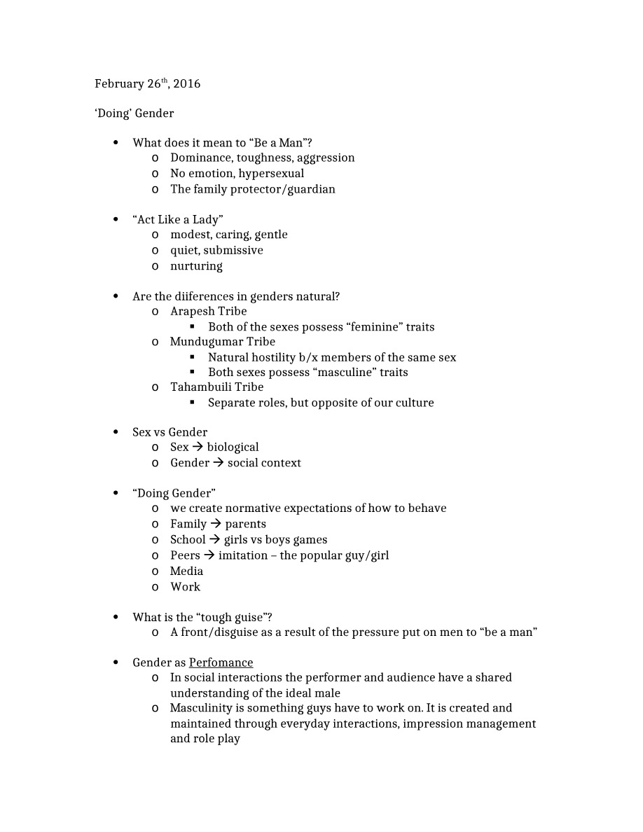 Doing Gender - Course Notes