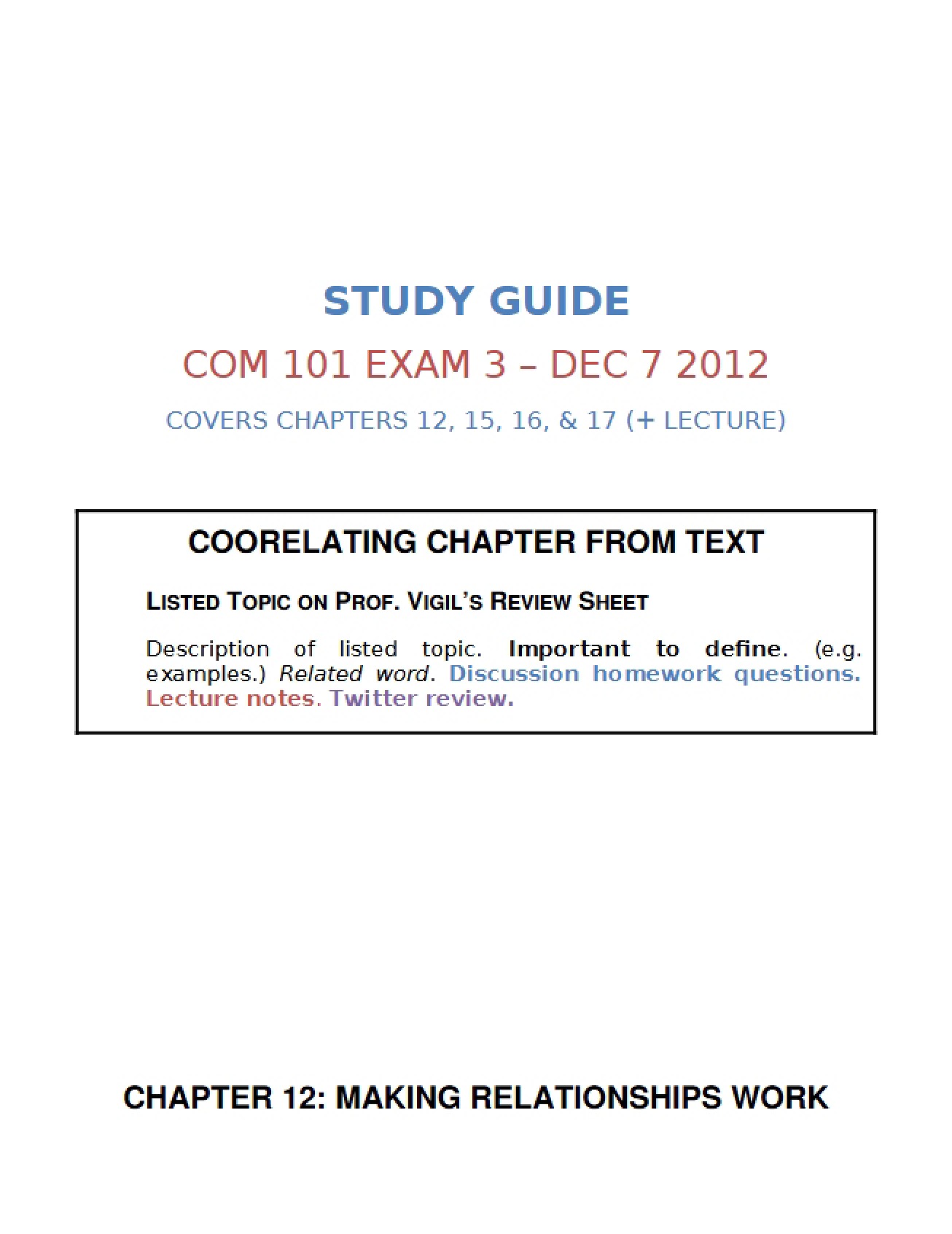 Comprehensive Study Guide for Communication 101