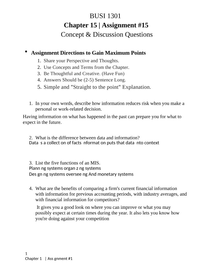 Chapter 15 Assignment