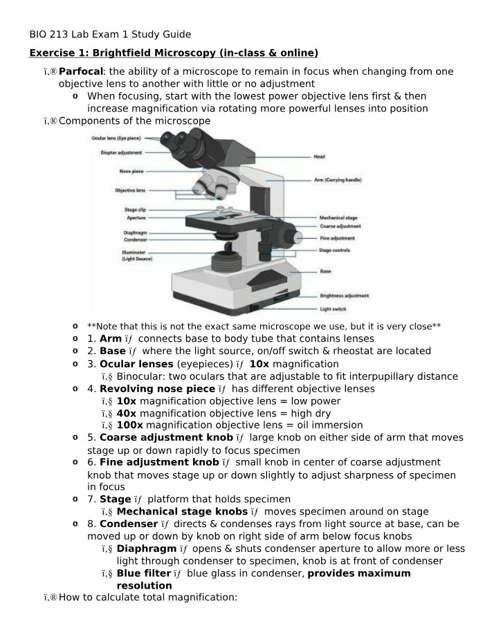 Microscope Components and Proper Viewing Procedure