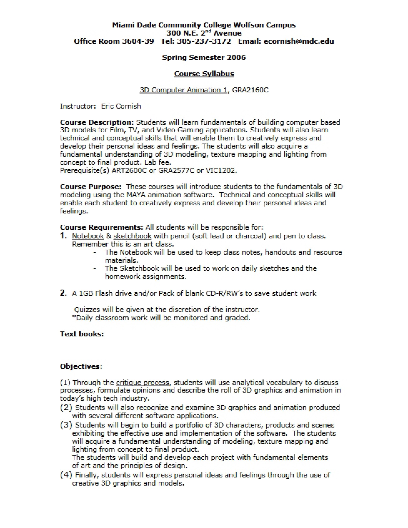 3D Computer Animation I Syllabus