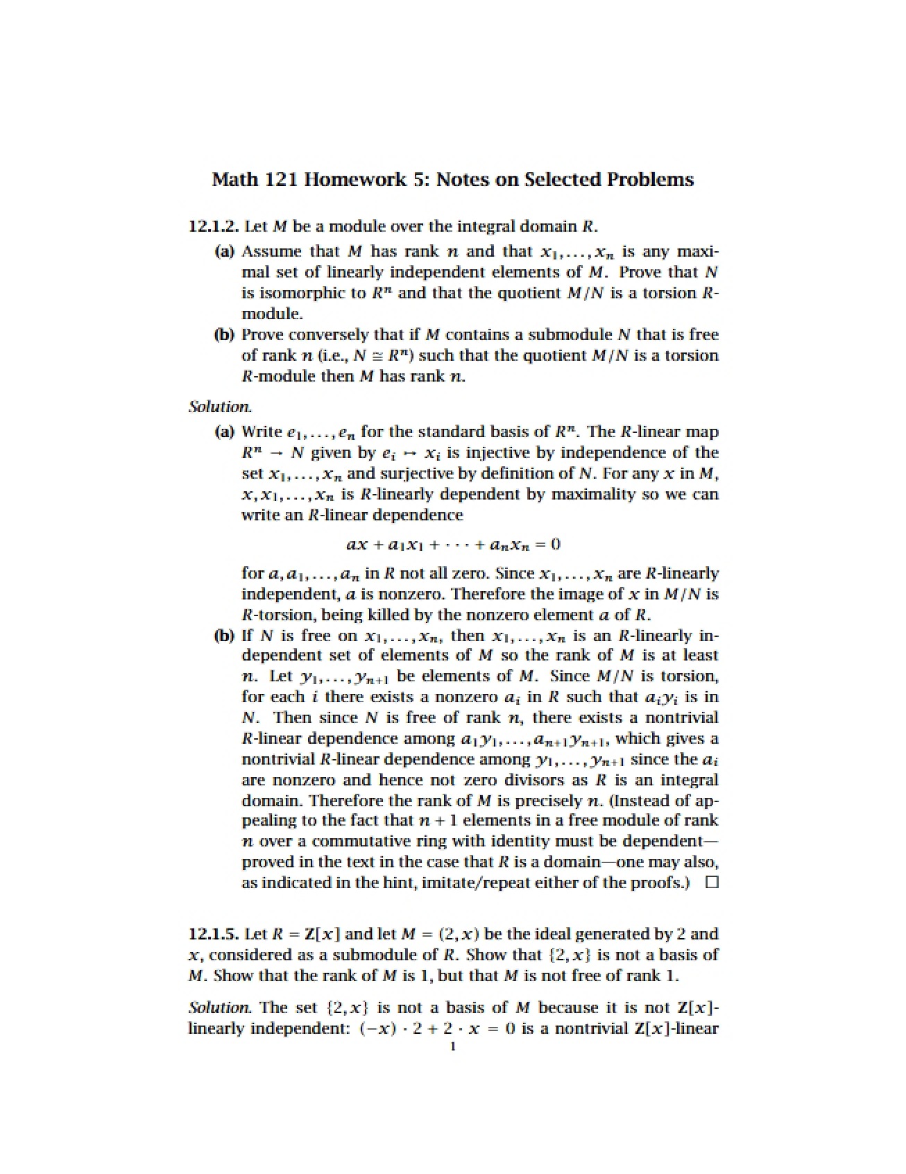 Math 121 Homework Assignment