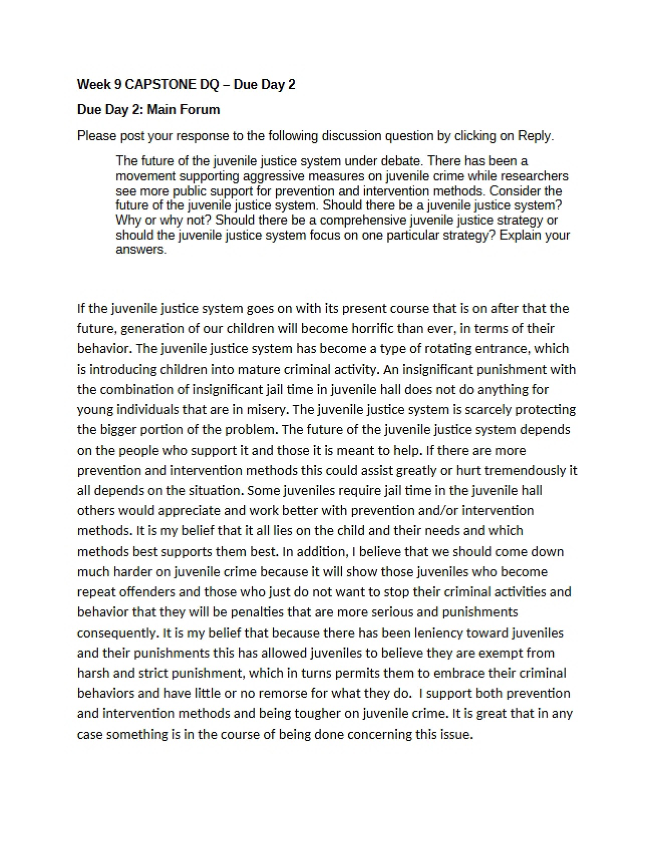 Capstone Discussion Question for Week Nine