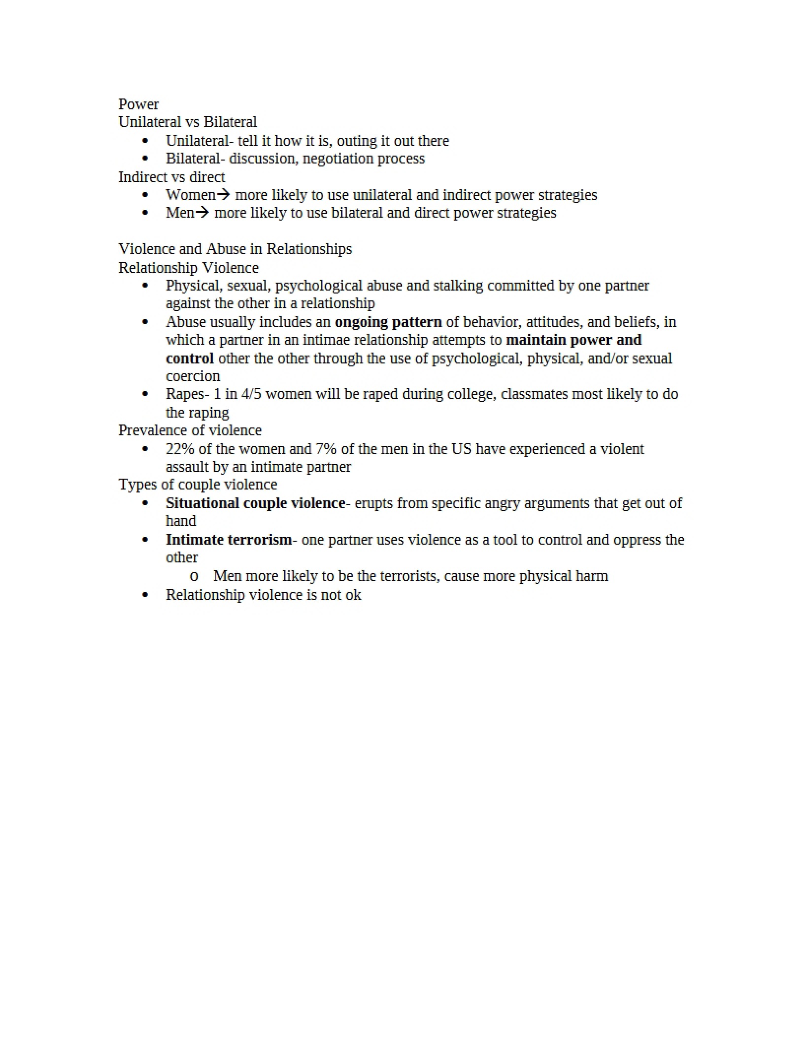 Class Notes on Relationships