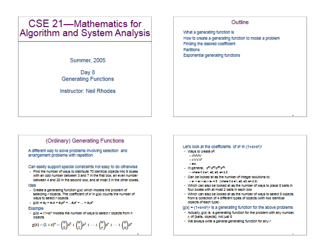 Theory of Generating Functions