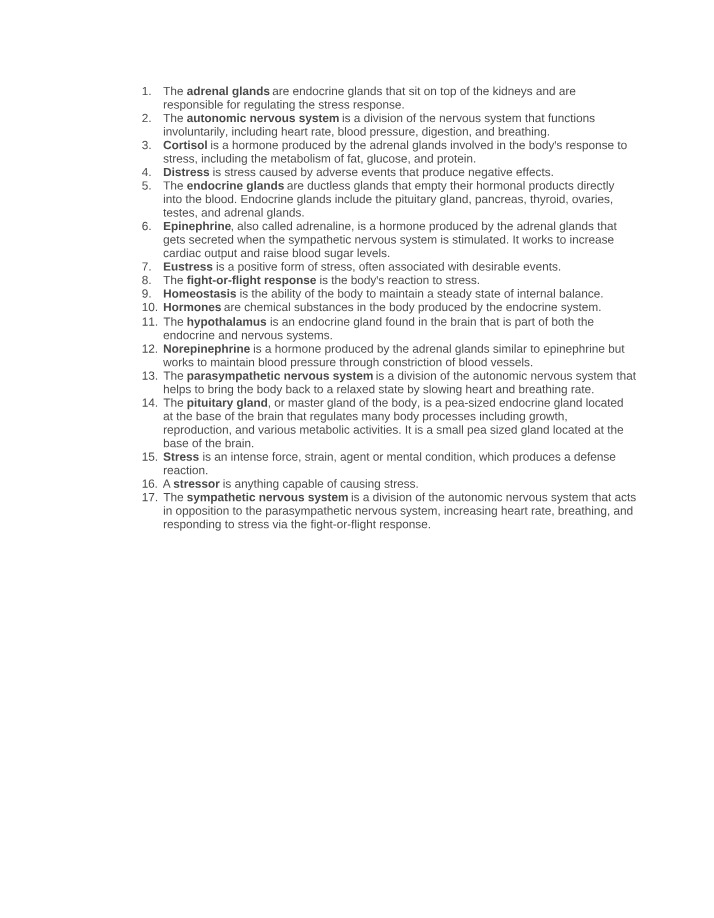 Vocabulary for the Nervous and Endocrine Systems