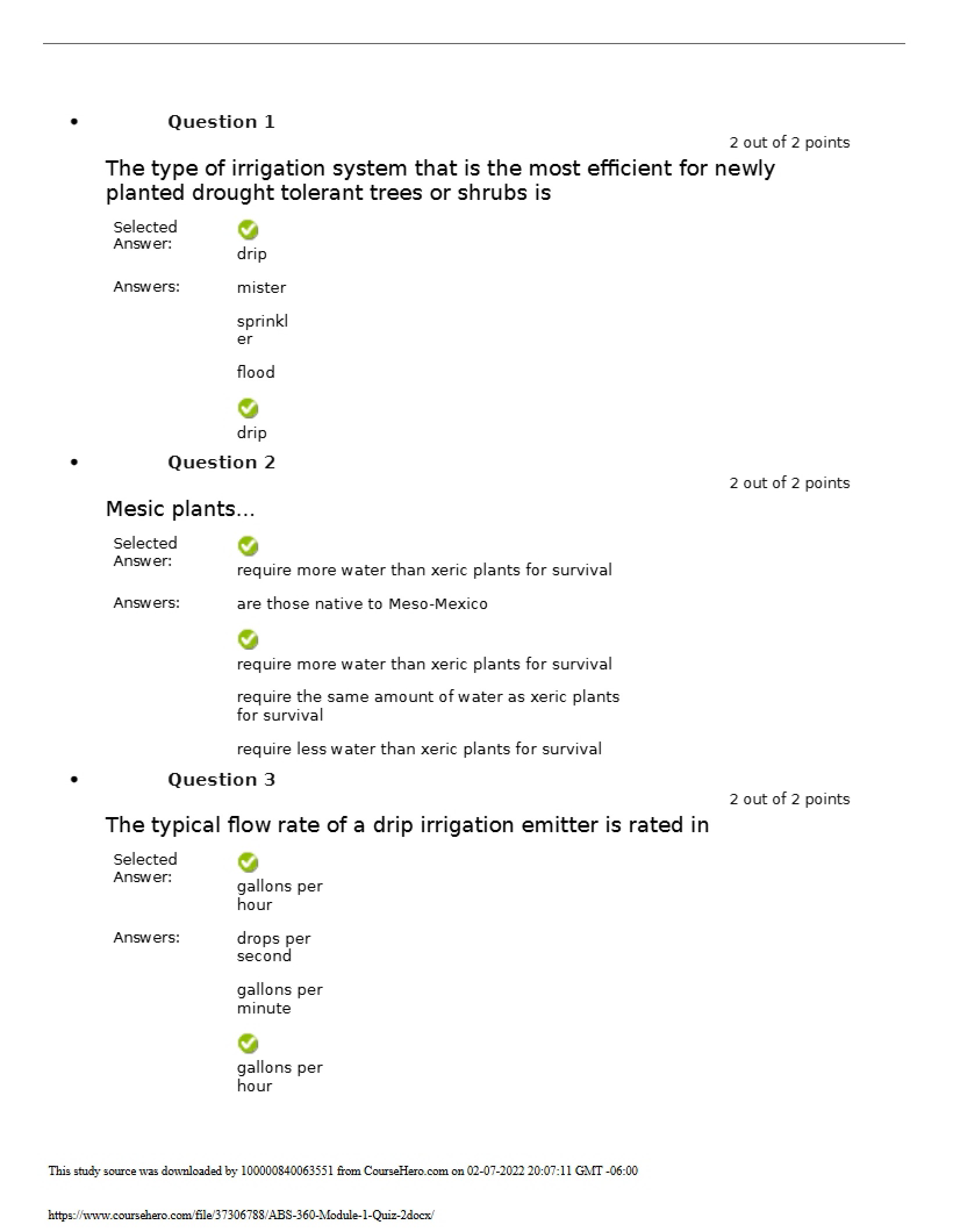 Quiz 2 for Module 1 (ABS 360)
