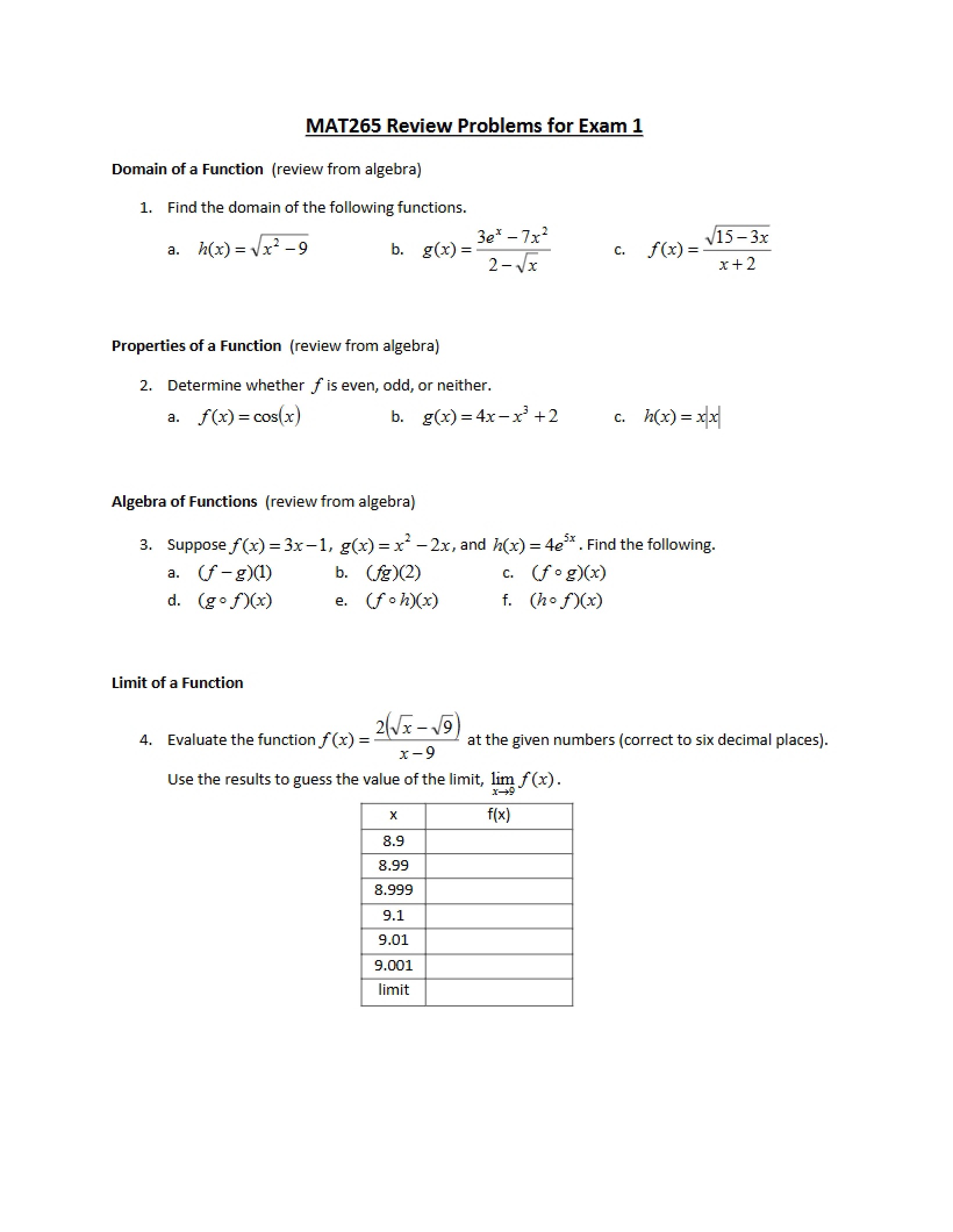 Review for Test 1 (2013)