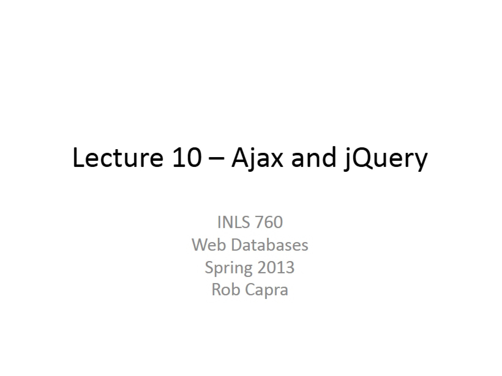 Tenth Lecture jQuery and Ajax