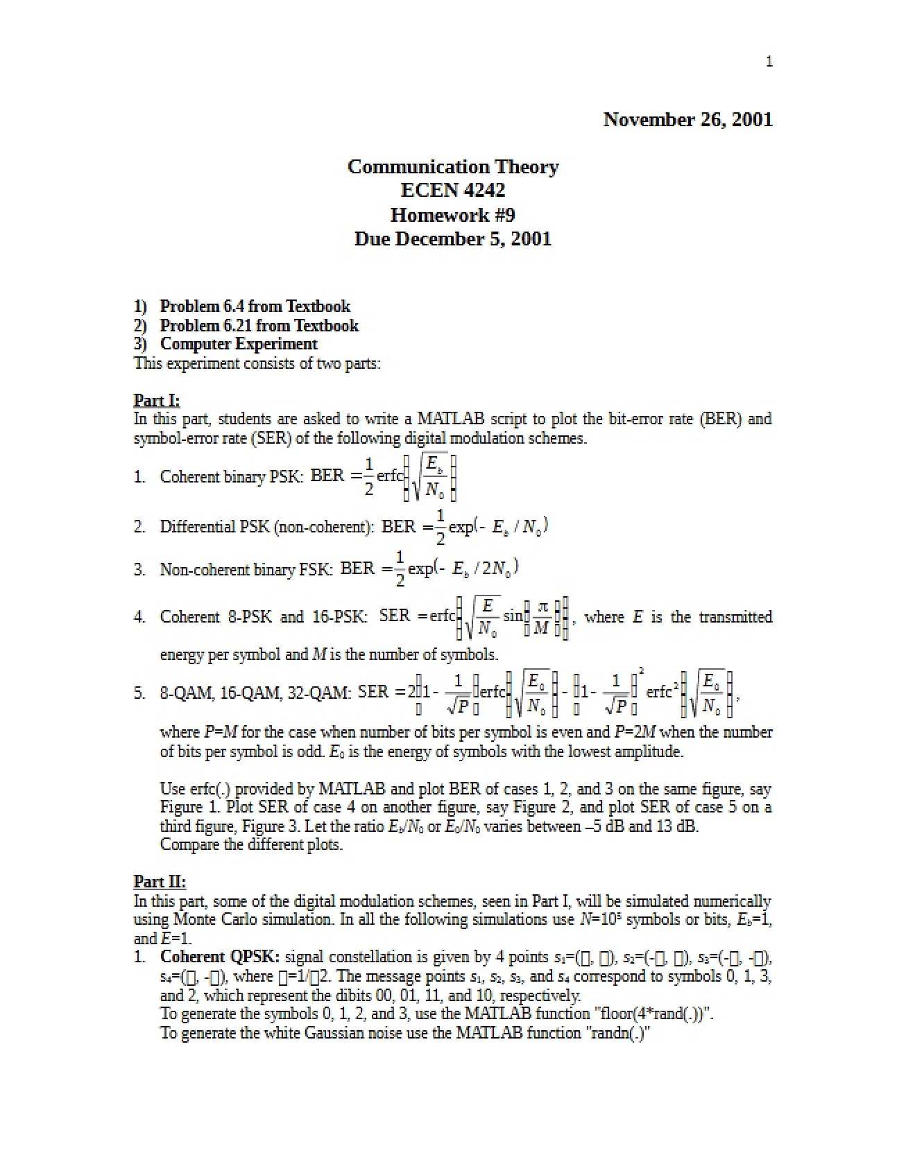 Ninth Homework for Communication Theory
