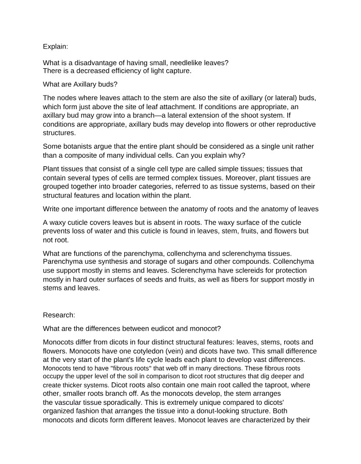 Plant Biology Research and Questions