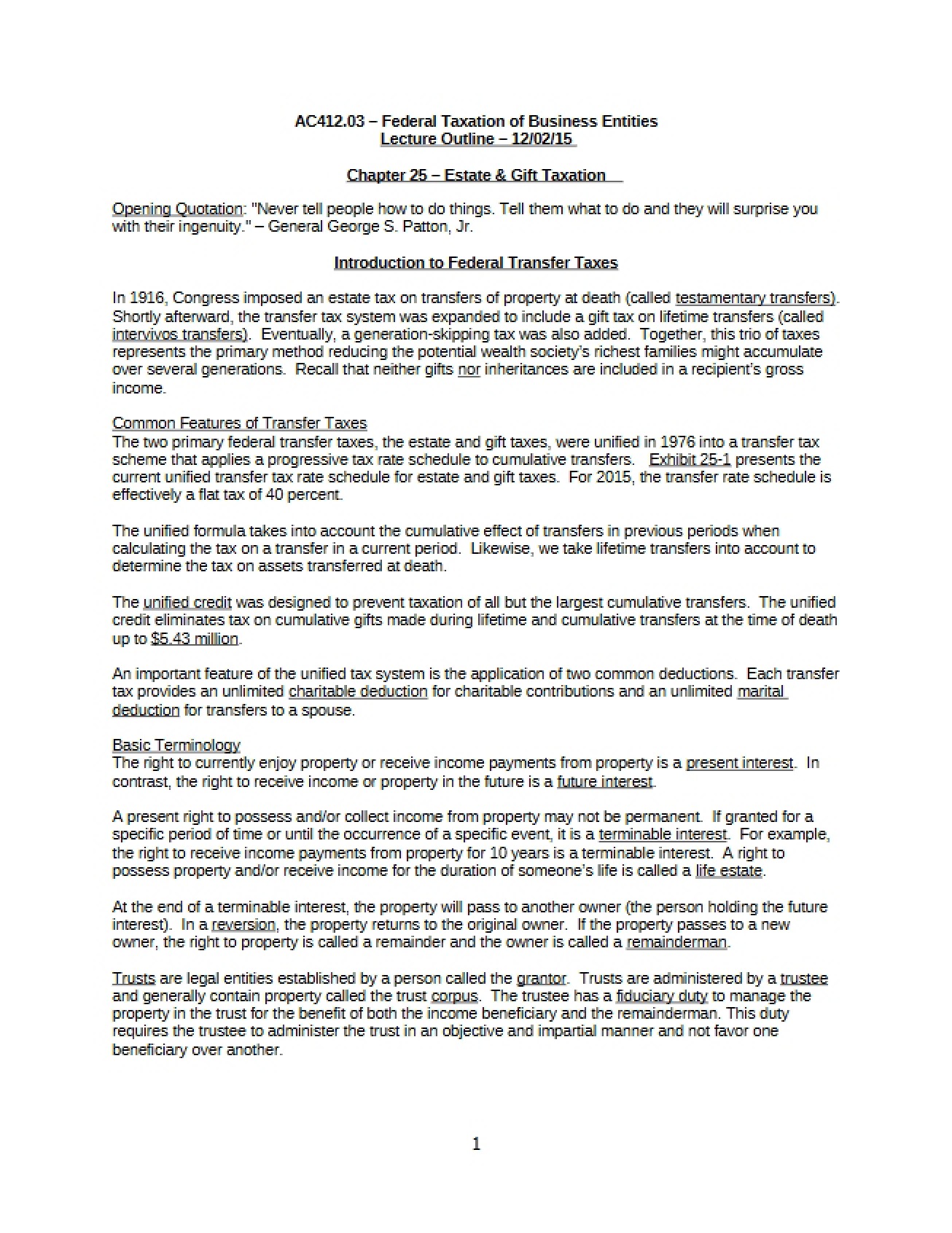 Overview of Gift and Estate Taxation (Chapter 25)