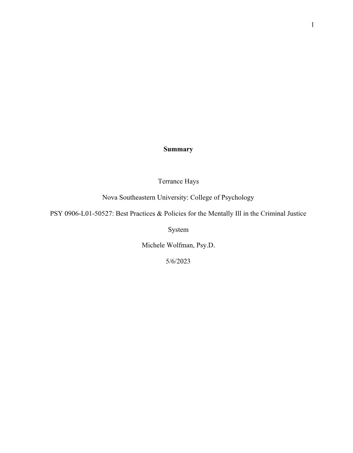 Summary - Effective Practices for Mentally Ill Offenders