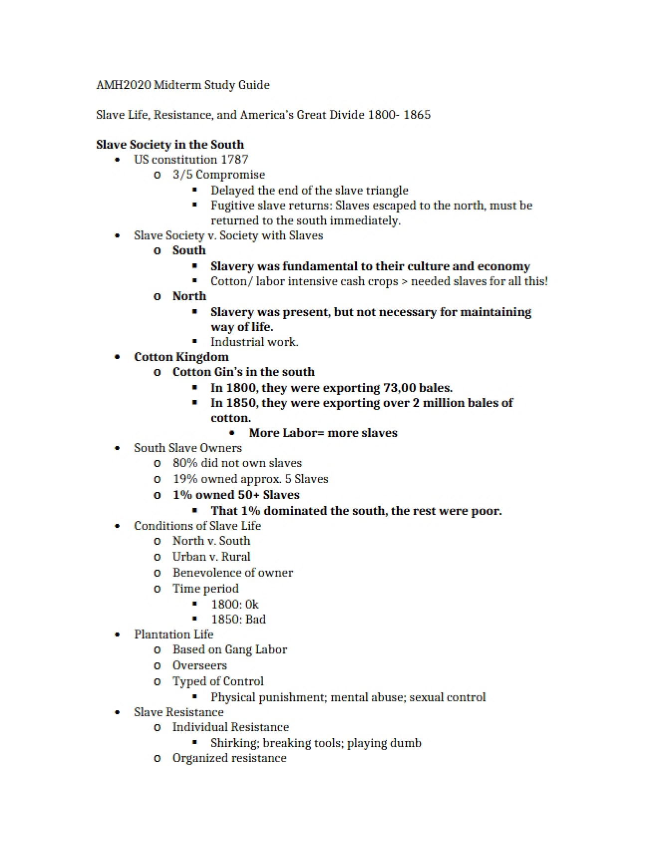 Examination of Slave Society in the South