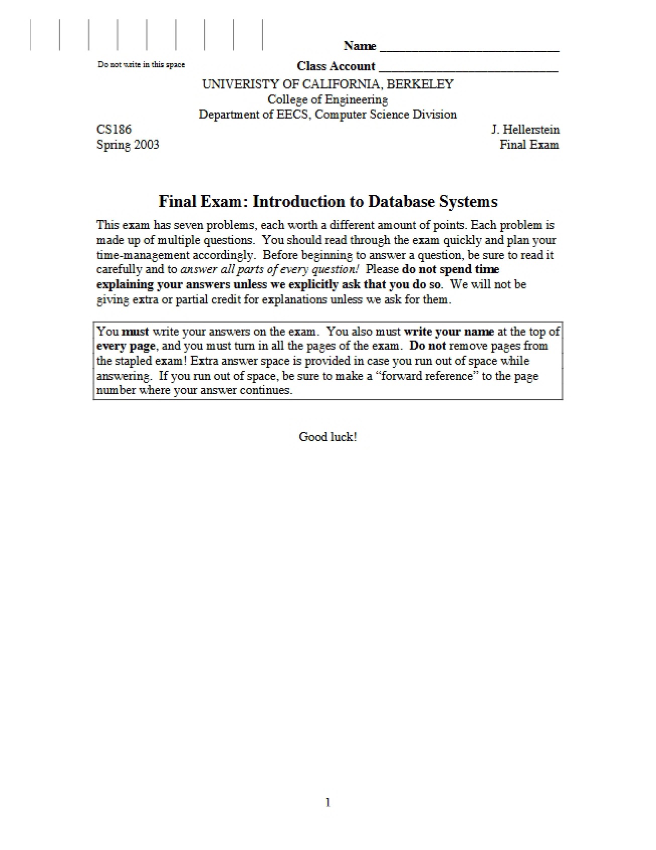 Final Exam for Introduction to Database Systems