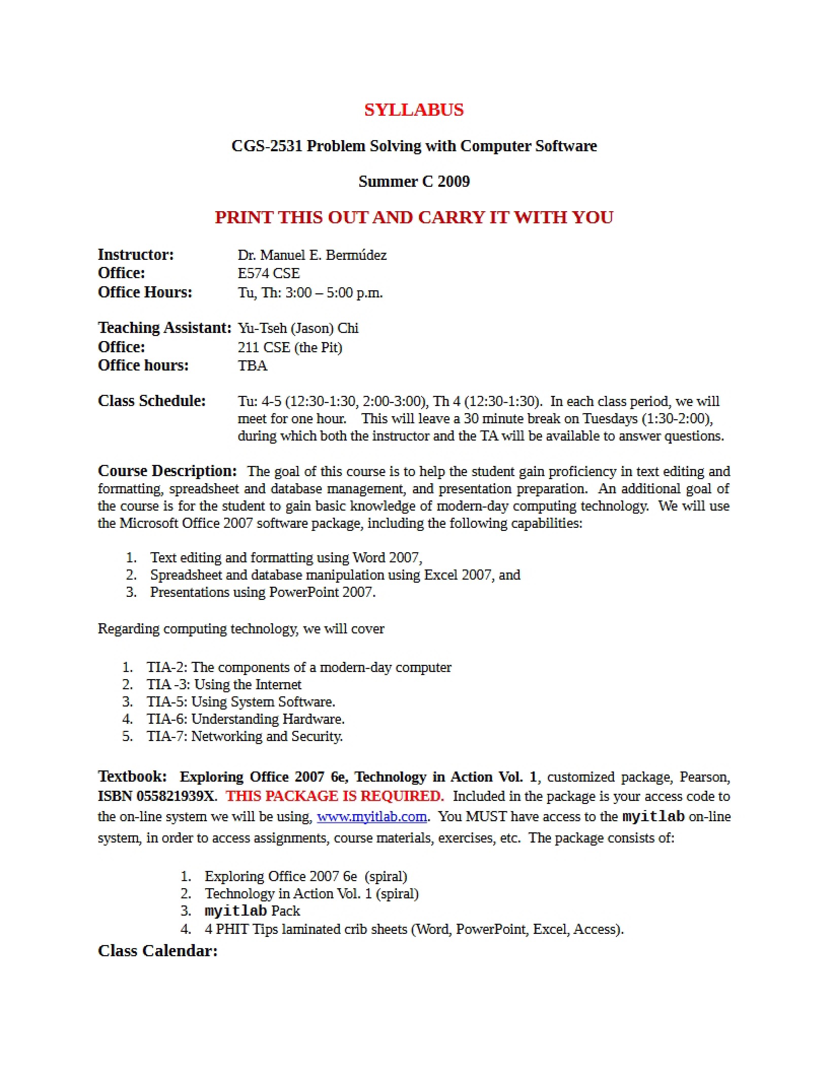 Syllabus for CGS 2531