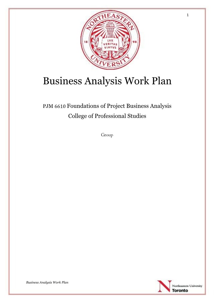 Work Plan for Business Analysis