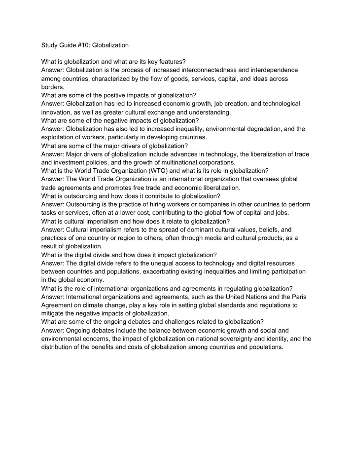 Globalization - Key Features, Impacts, and Debates
