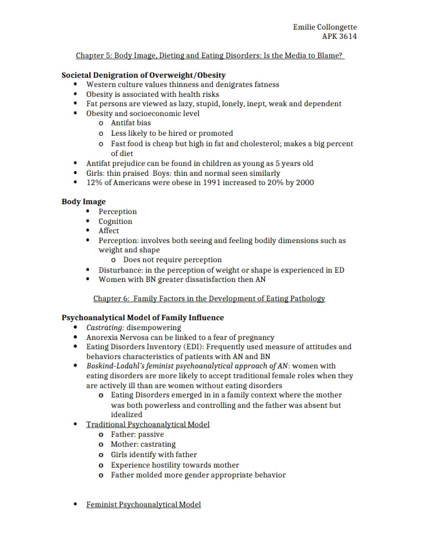 Body Image Concepts (Chapter 5)