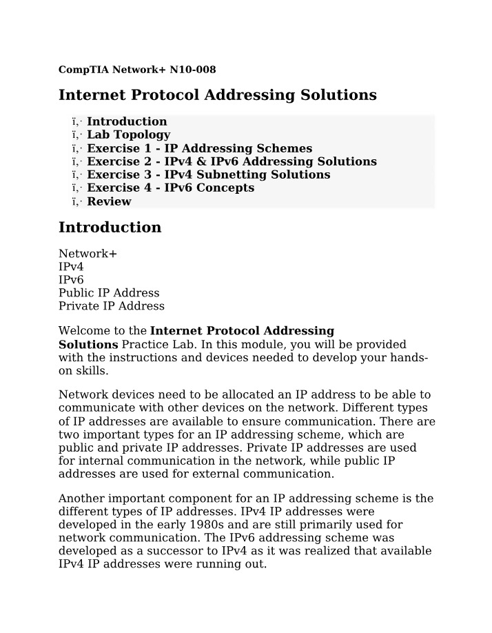 Solutions for Internet Protocol Addressing