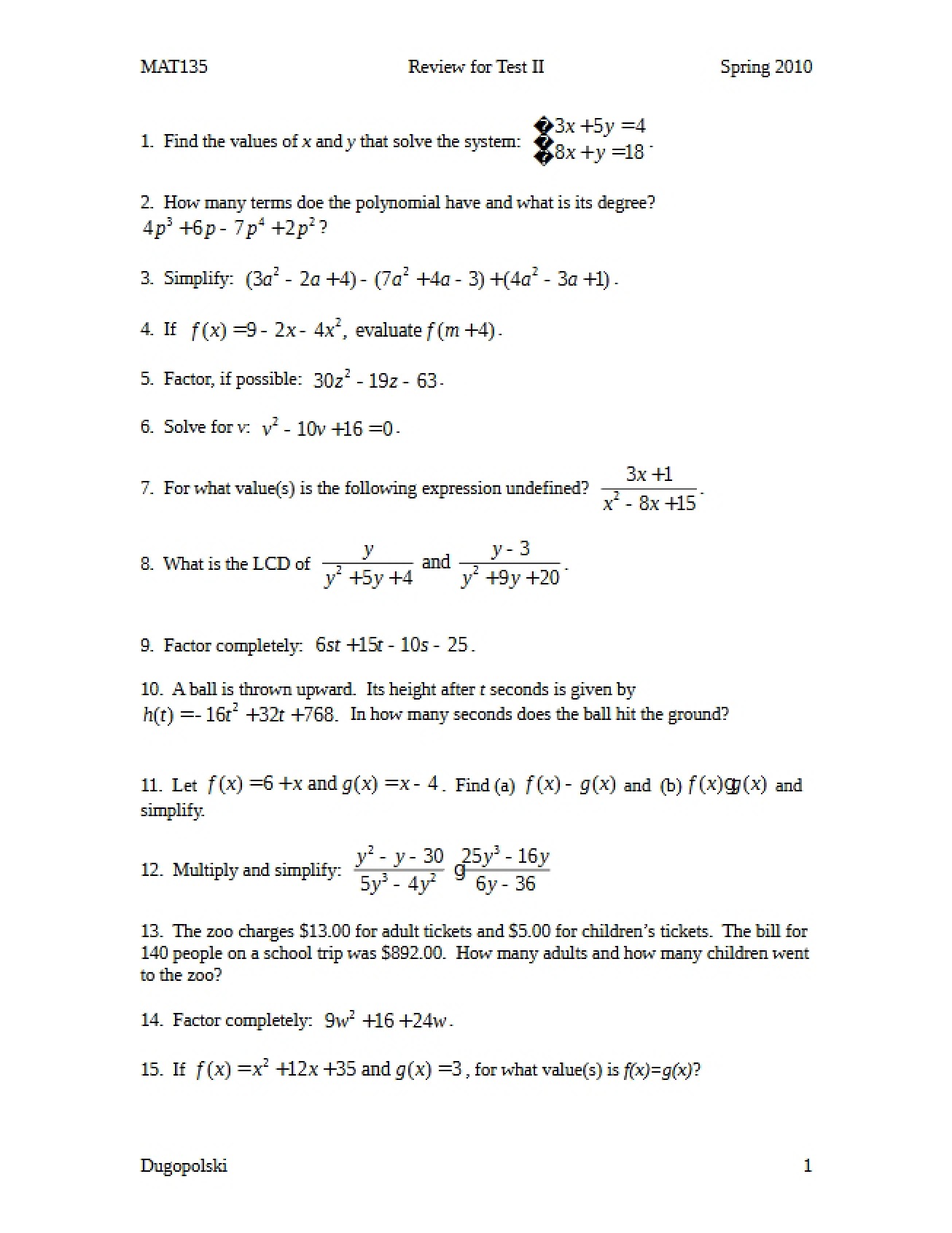 Review for Second Exam