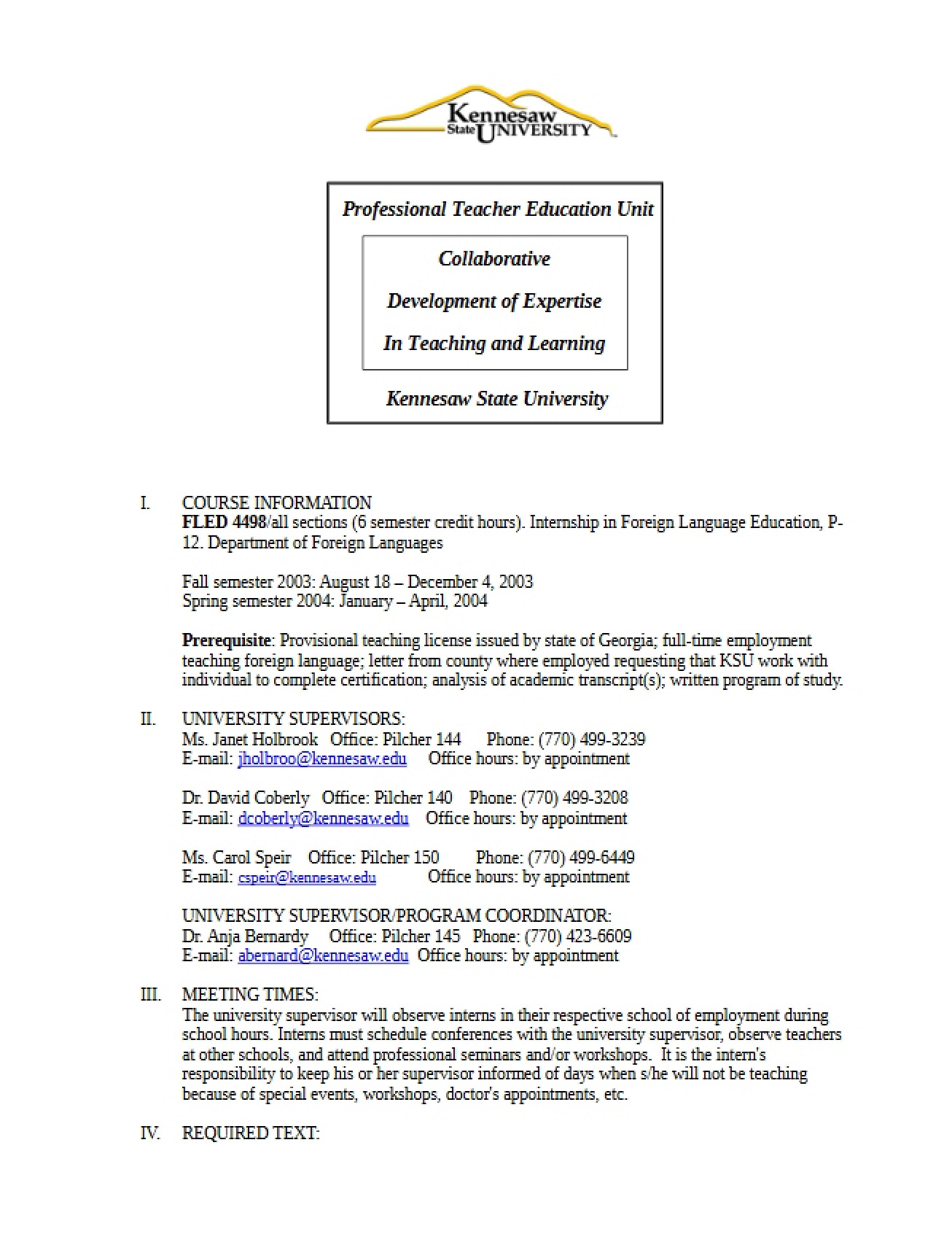 Internship P-12 Syllabus Documentation
