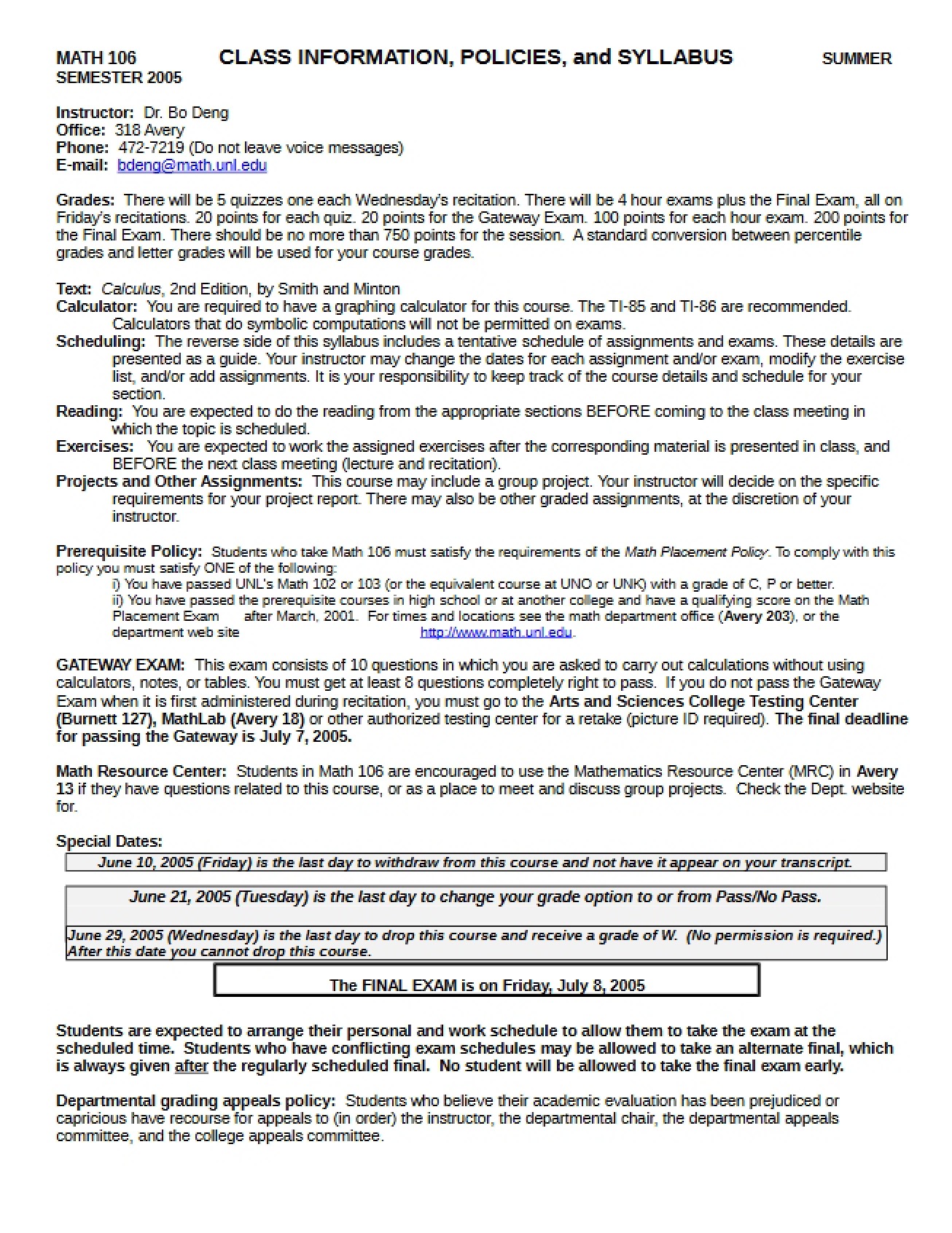 Calculus I Syllabus