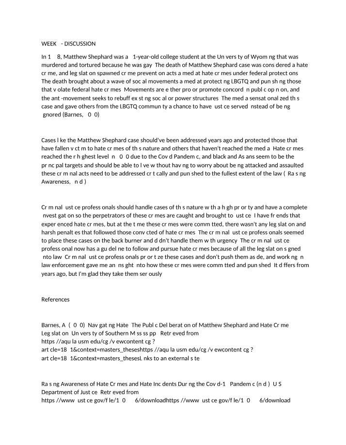 Addressing Hate Crimes - The Matthew Shepard Case
