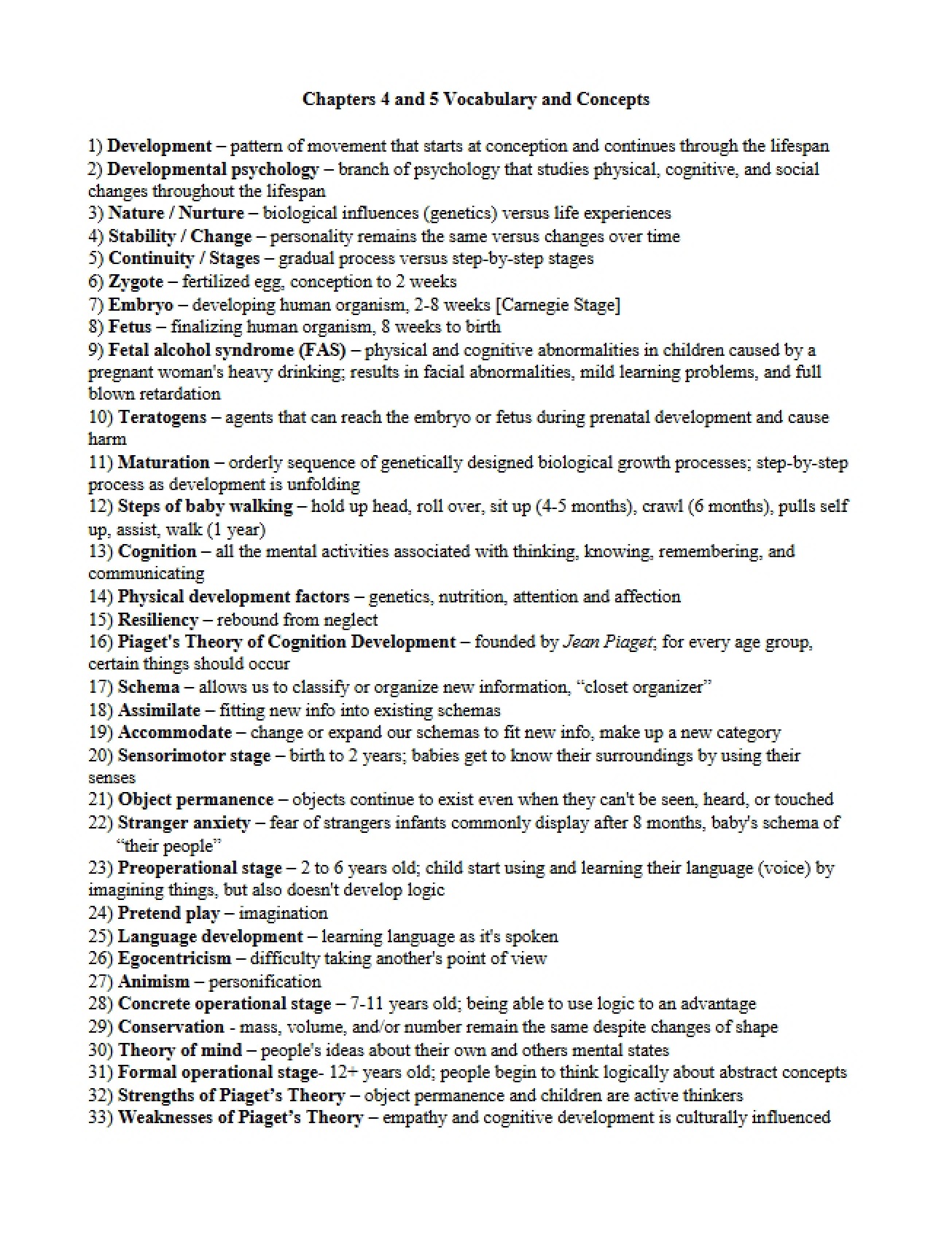 Vocabulary and Concepts from Chapters 4 and 5