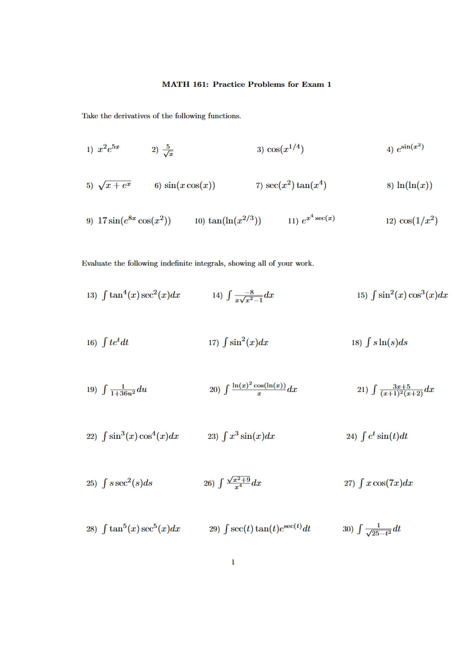 Exam 1 Practice Problems