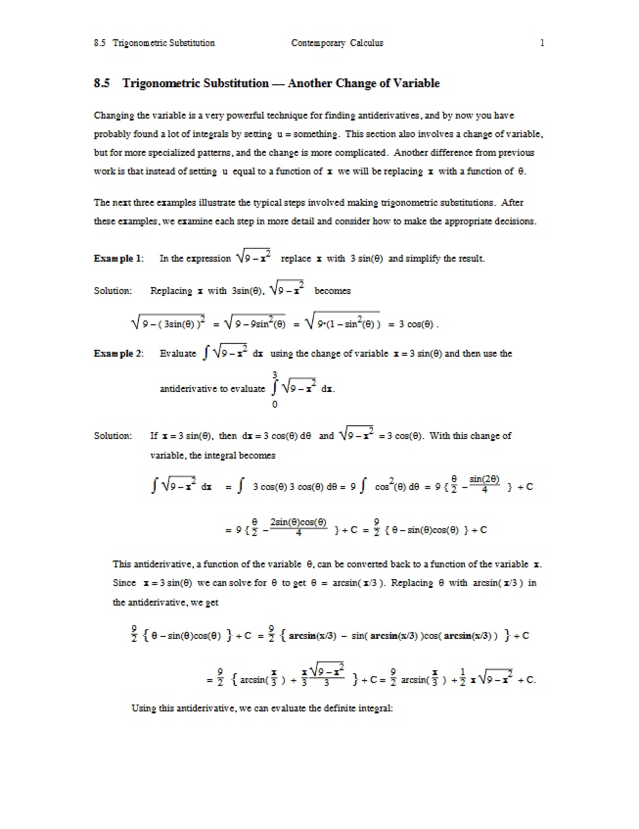 Substitution using Trigonometry