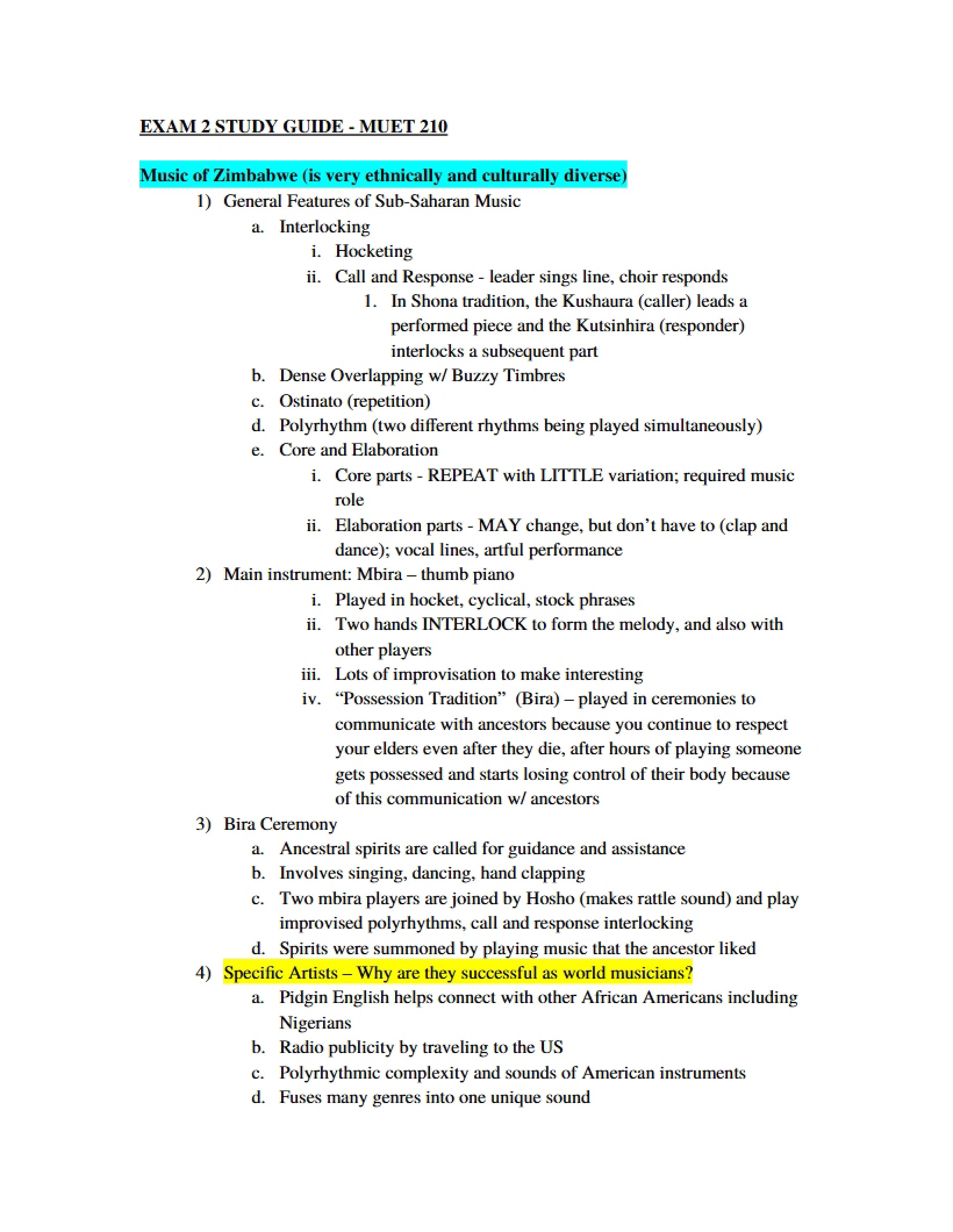 Study Guide Second Exam